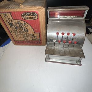 Vintage Junior Merchant  Child’s Metal Cash Register by Kamkap with original box